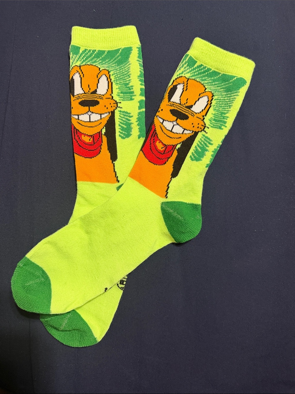 Disney Neon Green Pluto Graphic Crew Socks - Men